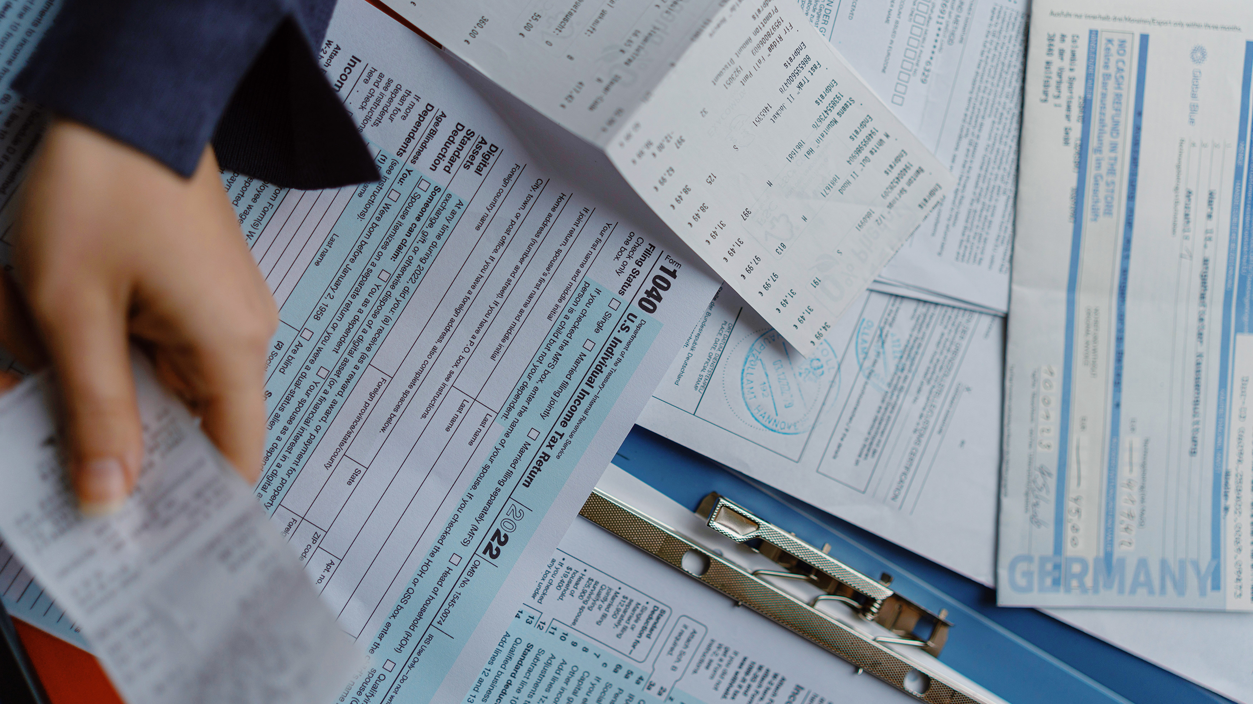 Photo of tax forms and receipts