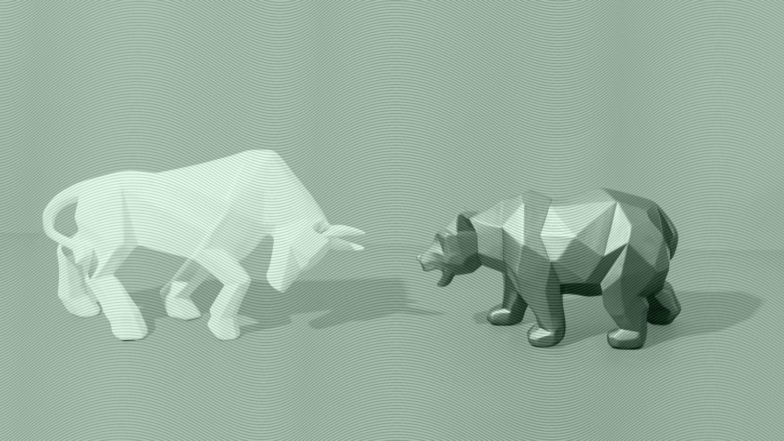 Photo illustration of a bull and a bear facing each other