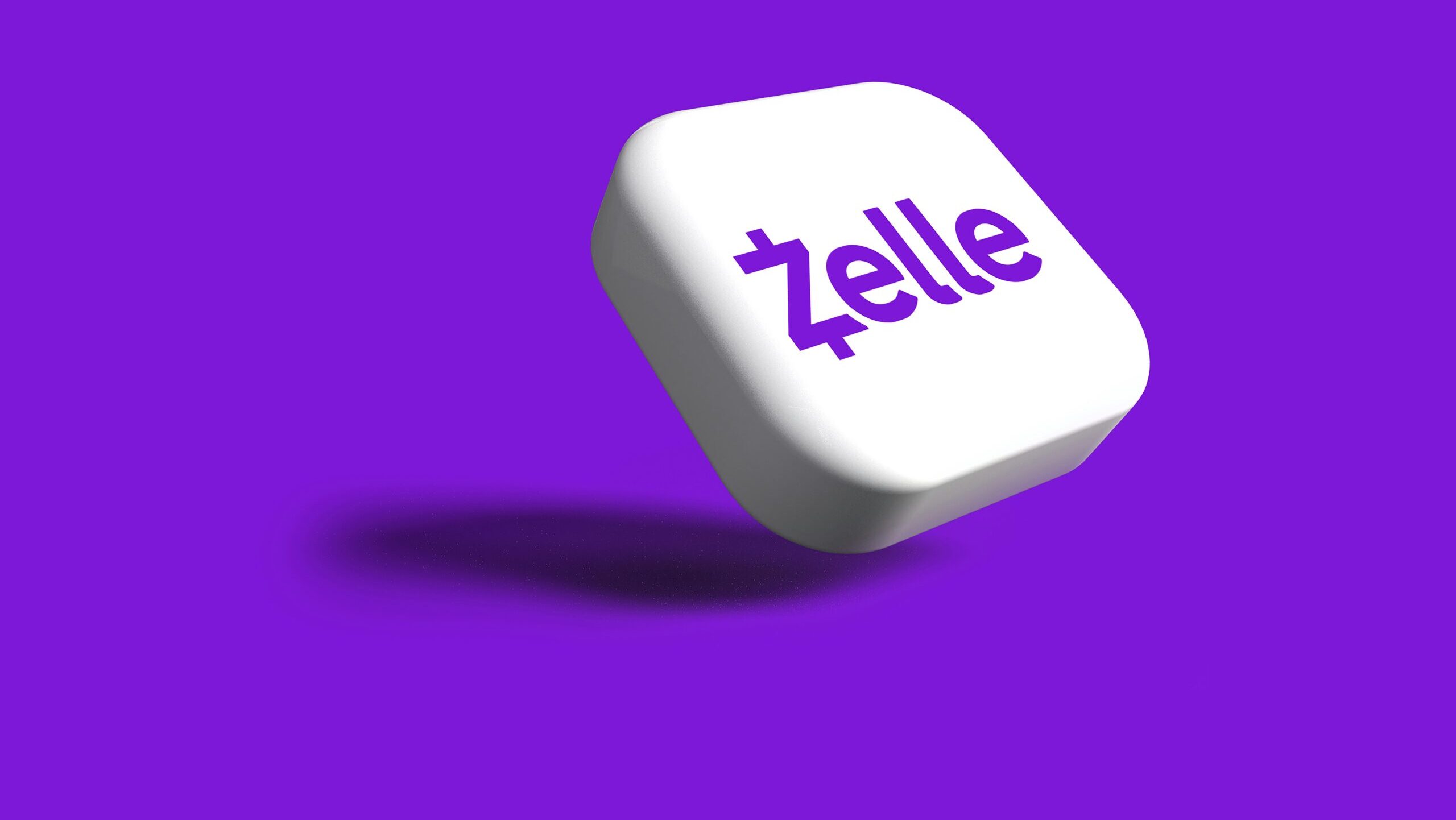 The Zelle logo is shown on a computer-illustrated floating white prism.