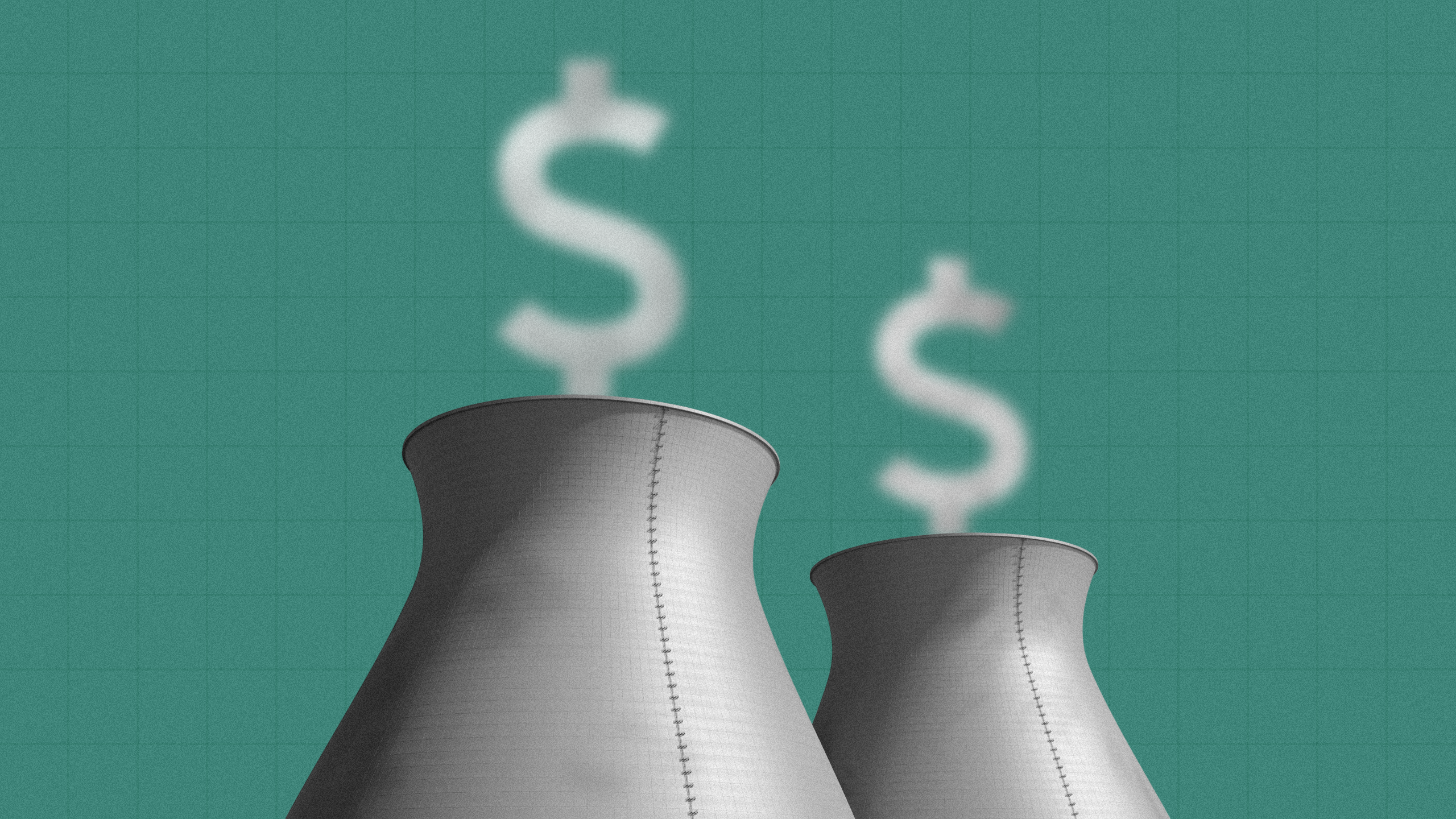 Photo of nuclear reactors with smoke in the shape of dollar signs