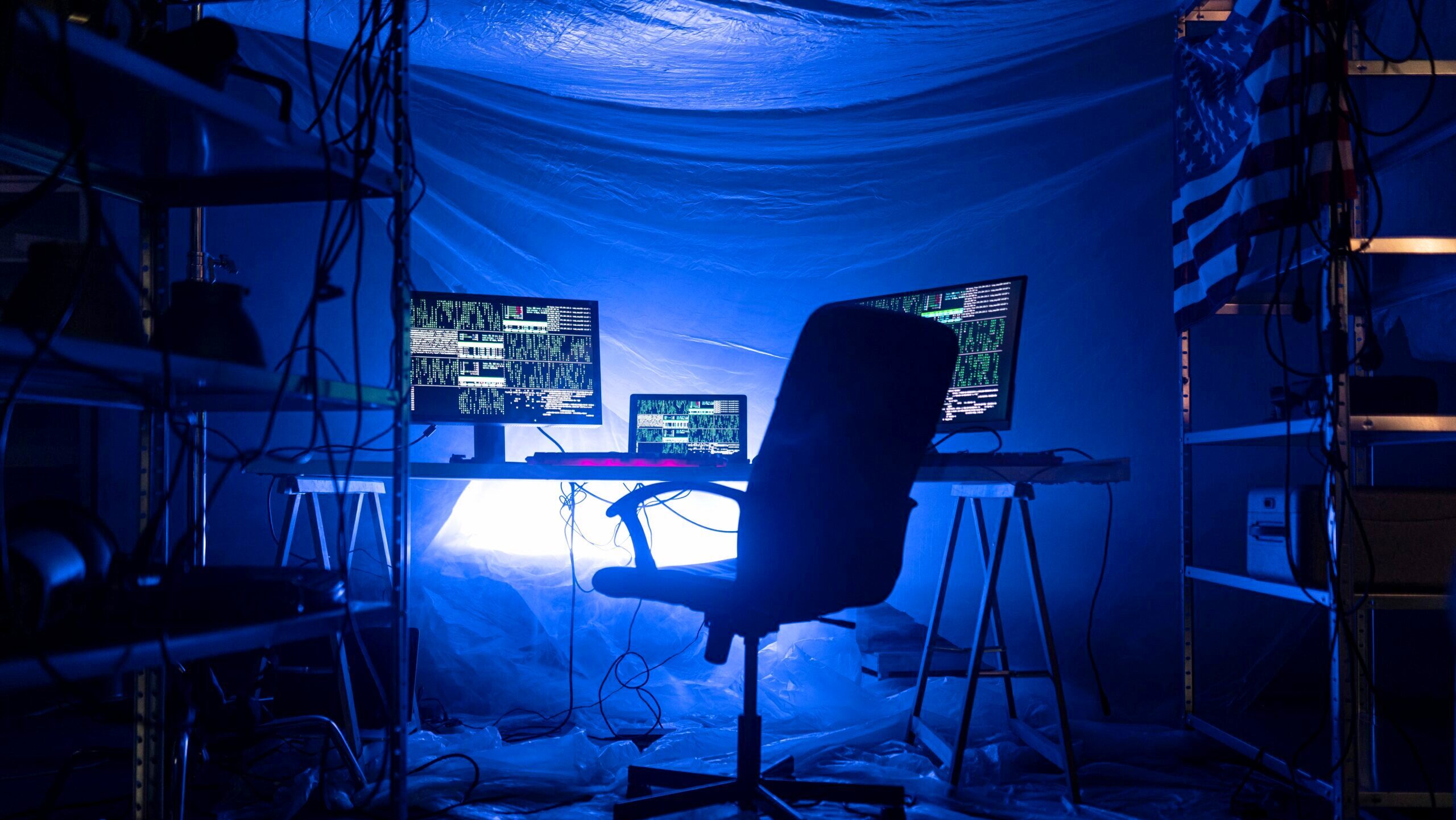Photo of a hacker workplace