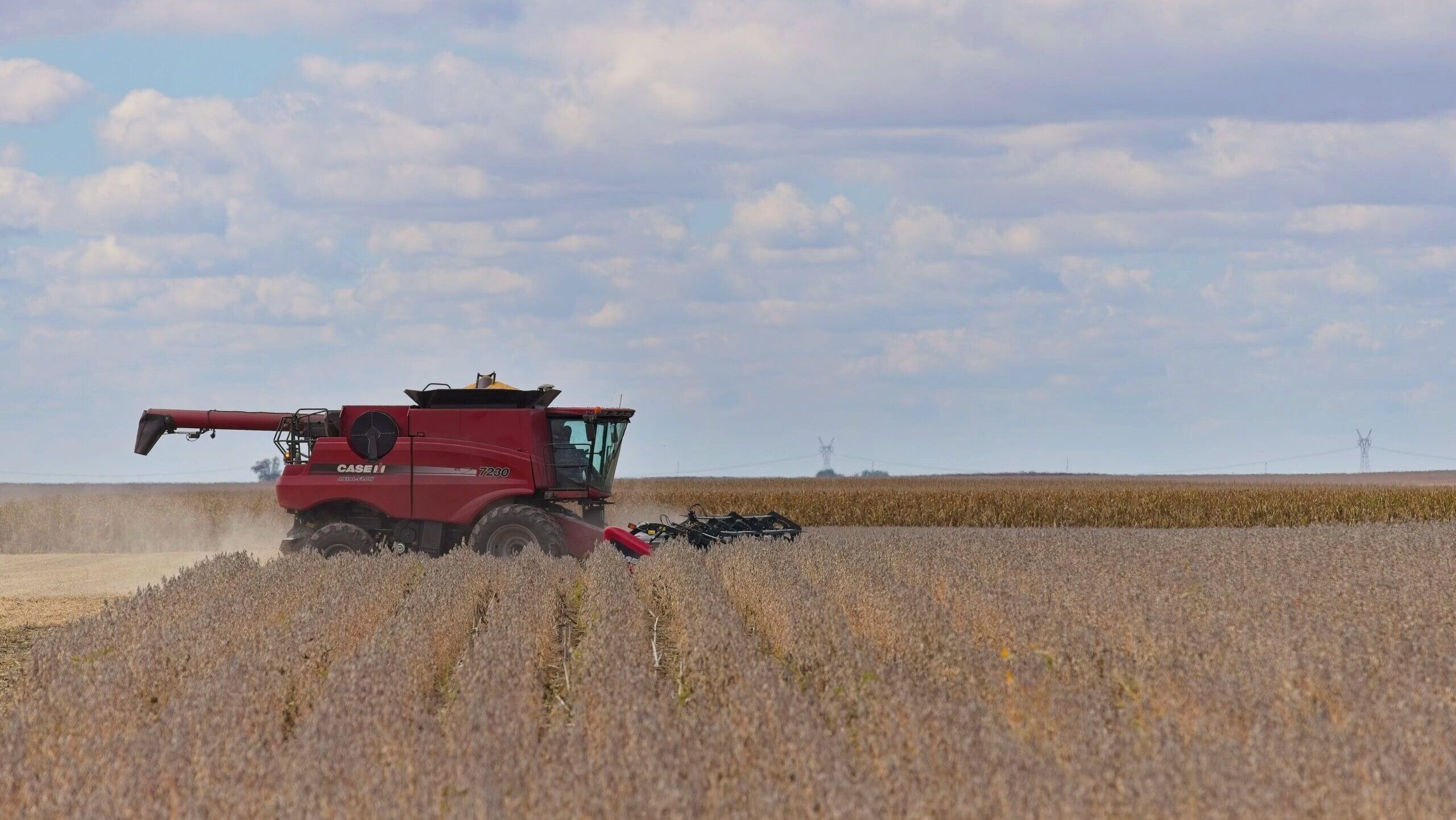 Photo of a cropduster in a soybean field.