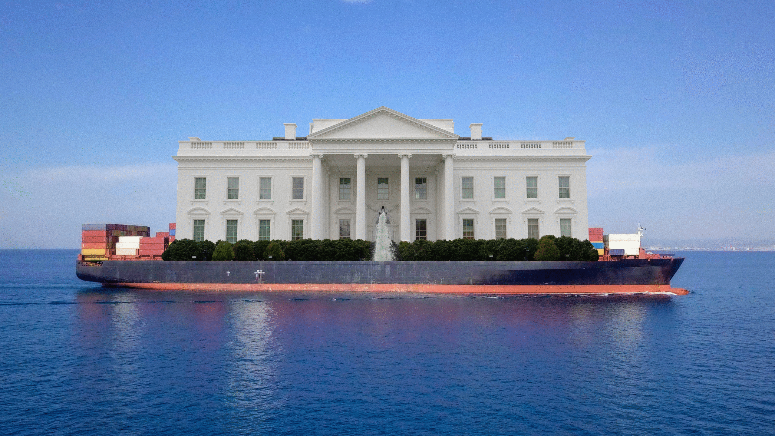 Photo illustration of the White House on a cargo ship
