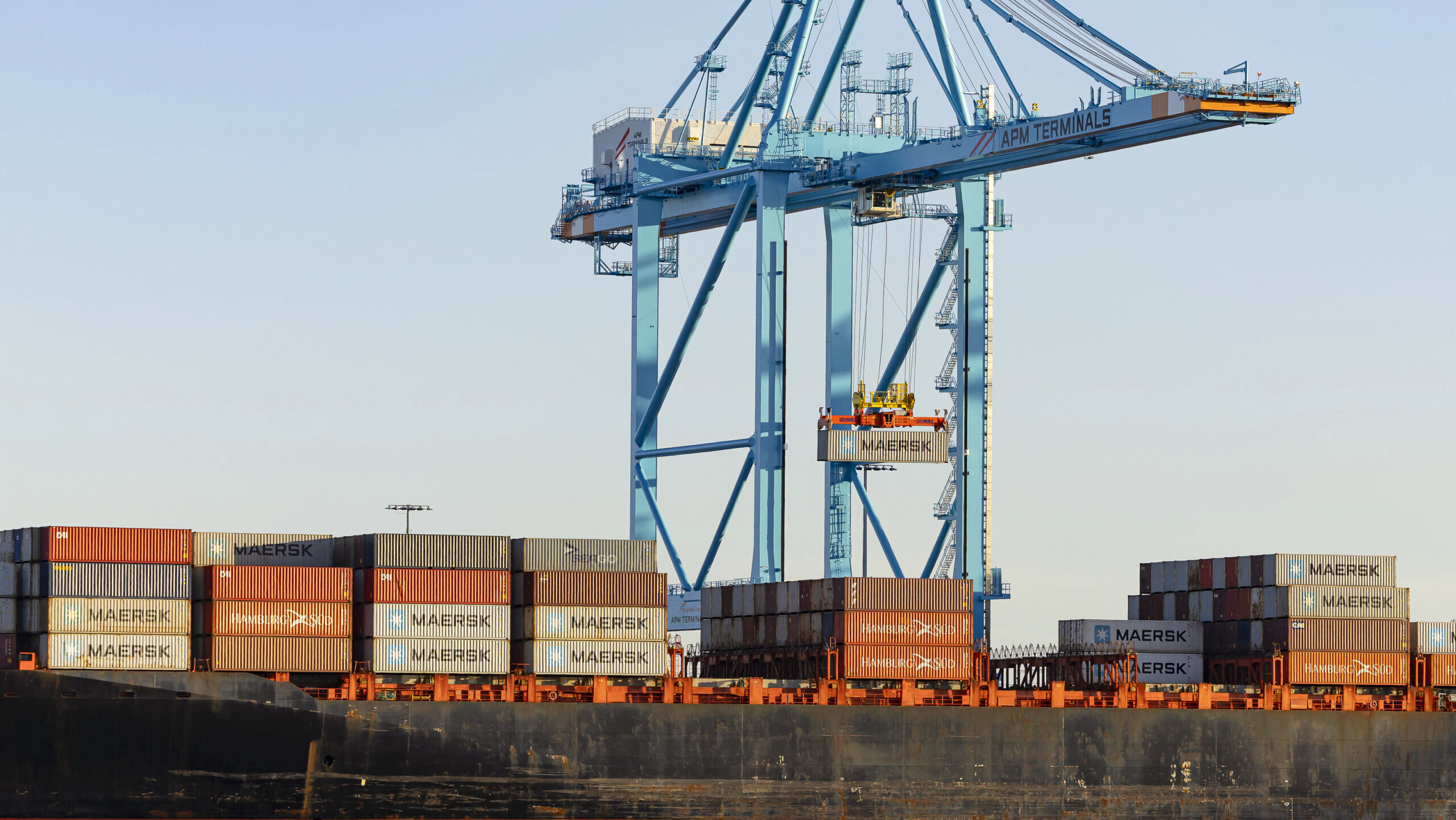 Photo of ship-to-shore cranes at the Port of Long Beach.