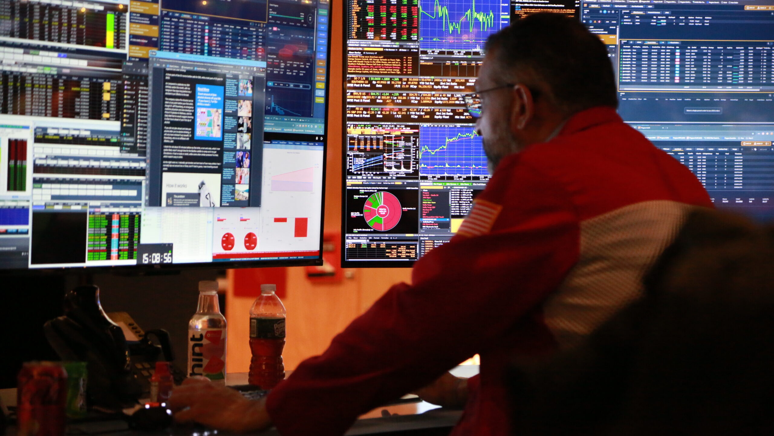 A trader works on the floor of the New York Stock Exchange in New York.