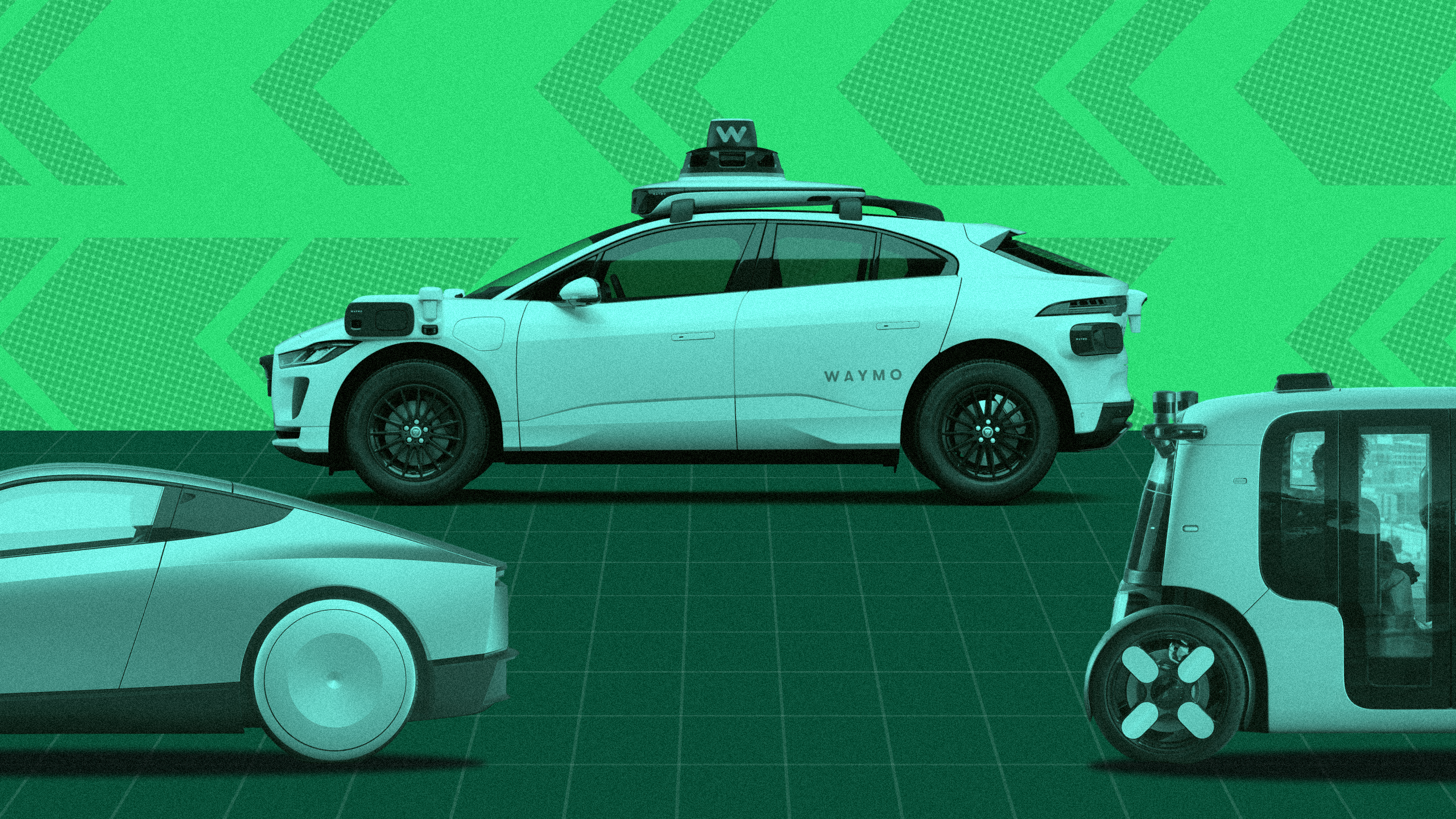 Photo illustration of three robotaxis