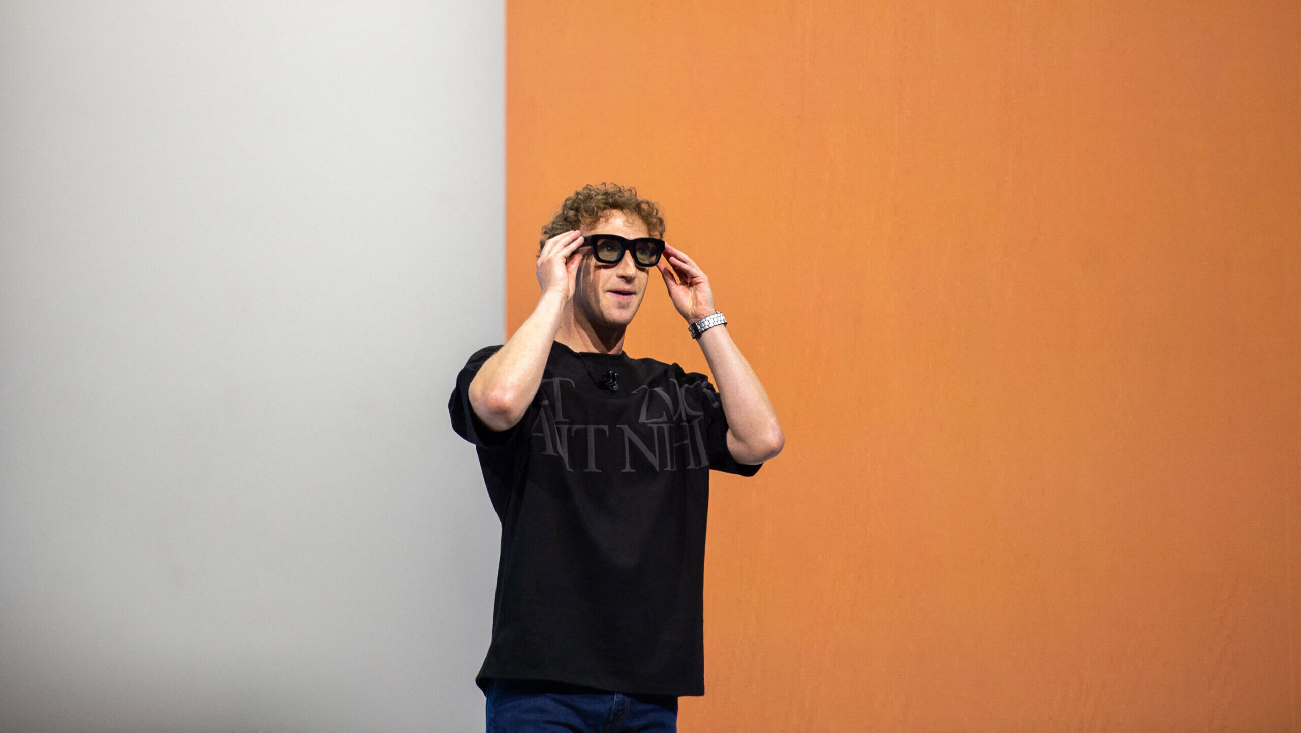 Mark Zuckerberg, CEO of Meta, shows a prototype of the company's smart glasses.