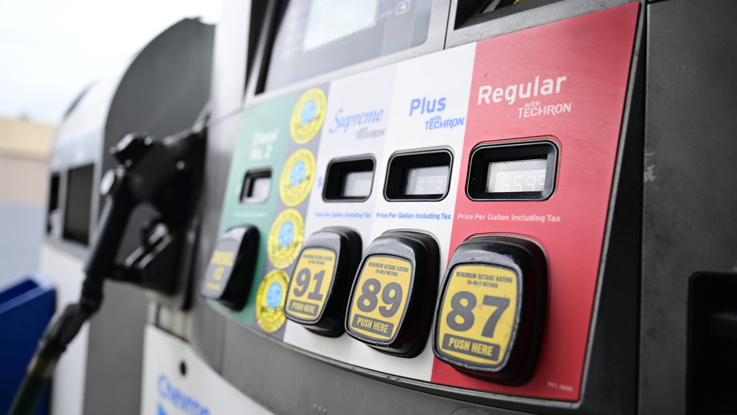 Photo of gas pump at a Chevron stations in Pasadena, Calif.
