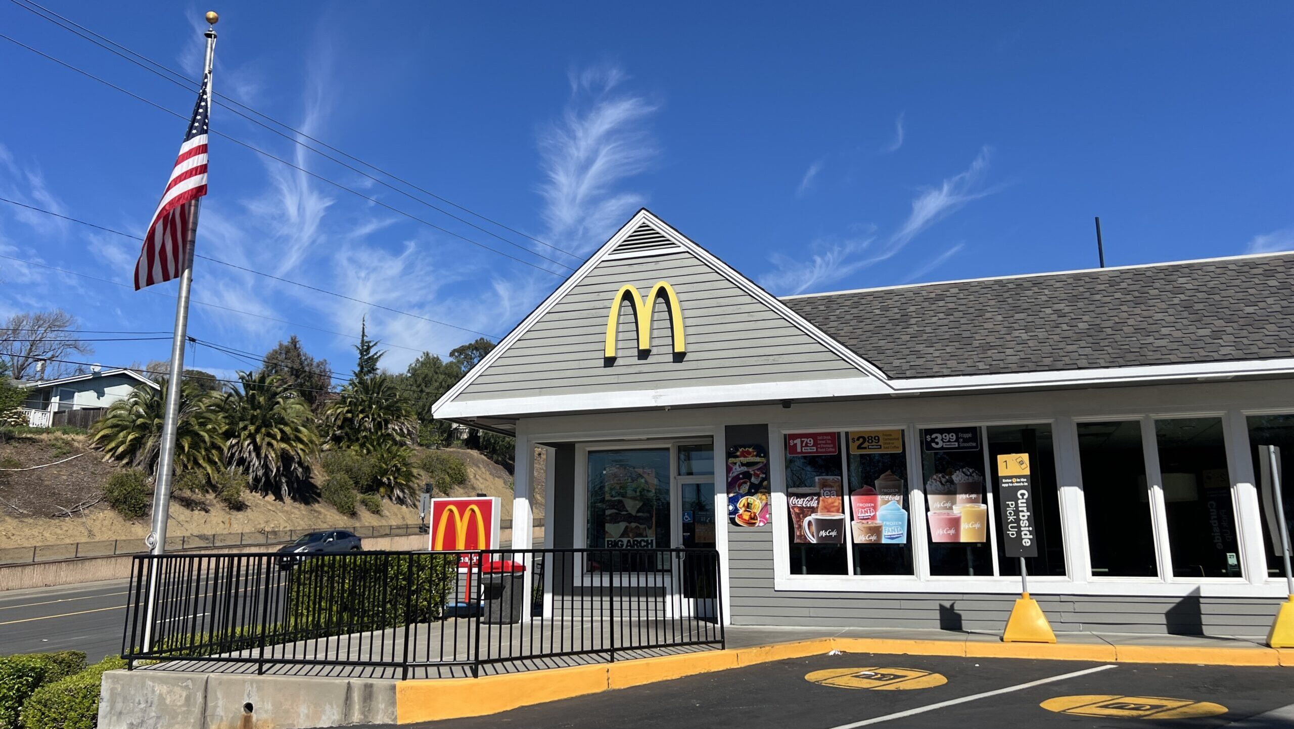 An American flag flies outside a McDonald's restaurant in Benicia, California, March 8, 2026.