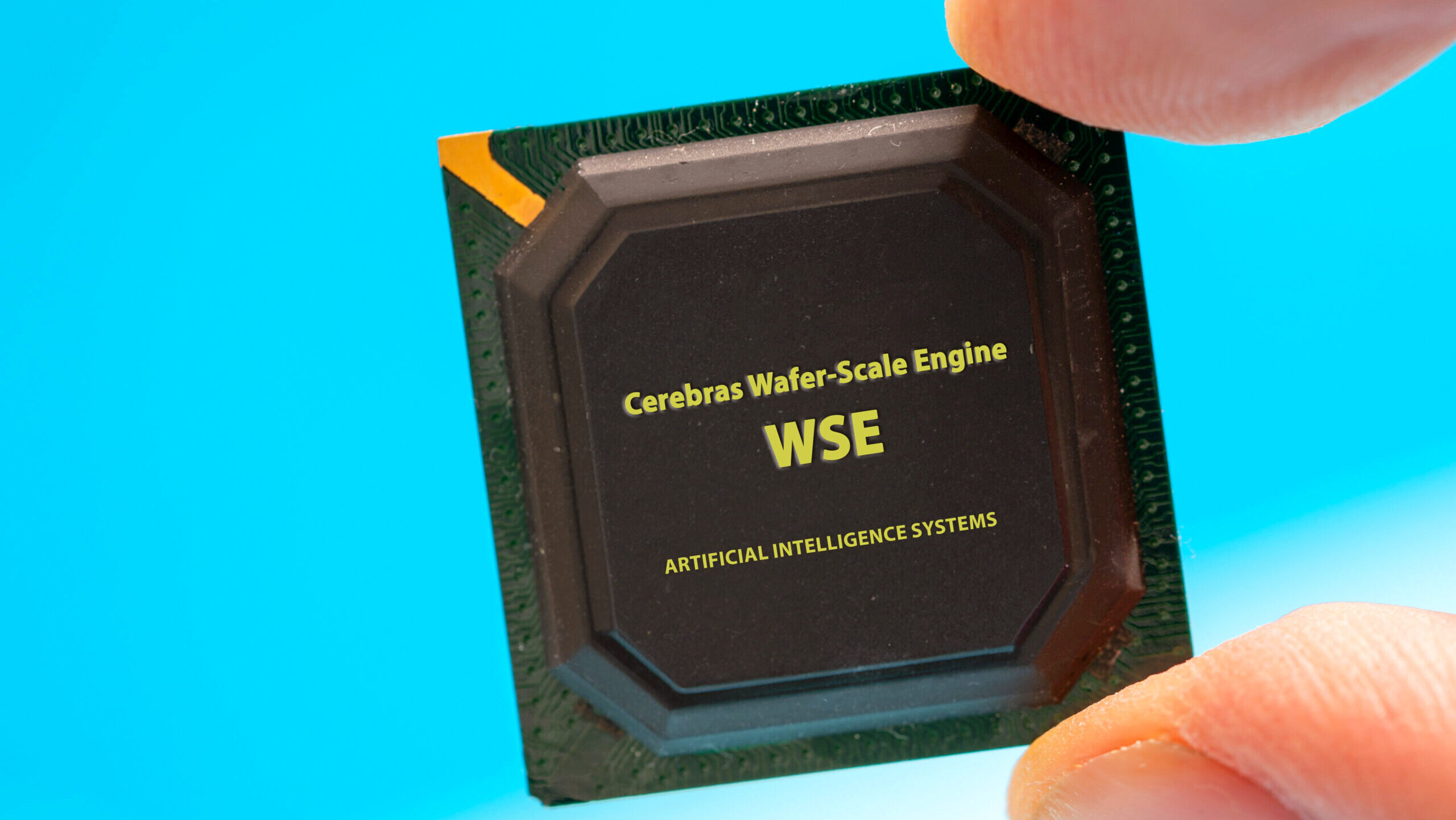 Photo of a Cerebras artificial intelligence processing chip.