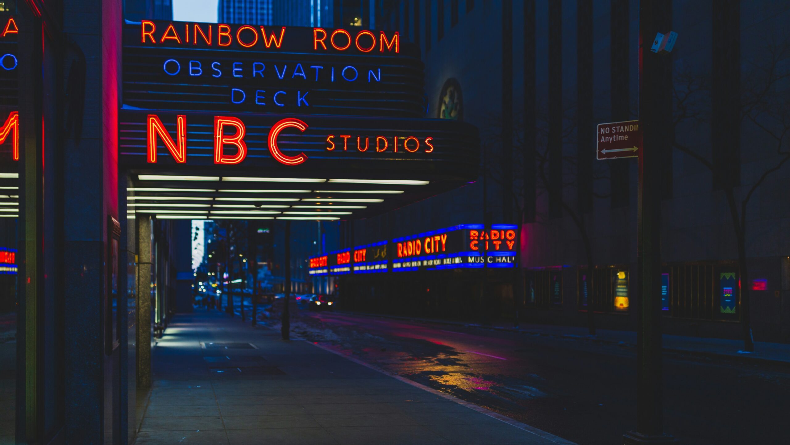 A view of the NBC Studios Marquee at 30 Rockefeller Plaza in New York City.