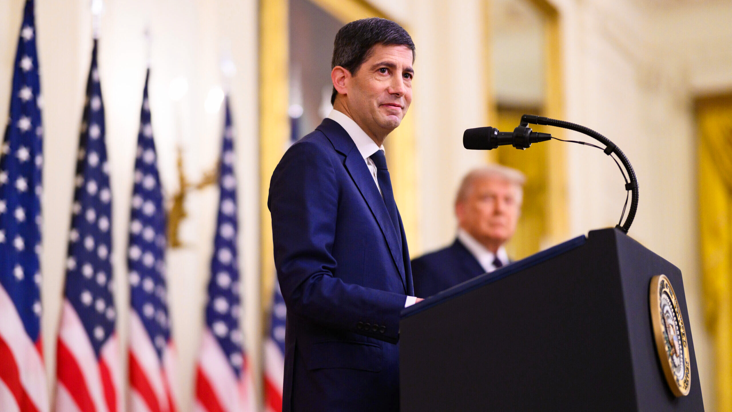 Federal Reserve Chair Kevin Warsh delivers remarks at his swearing-in ceremony in the East Room of the White House.
