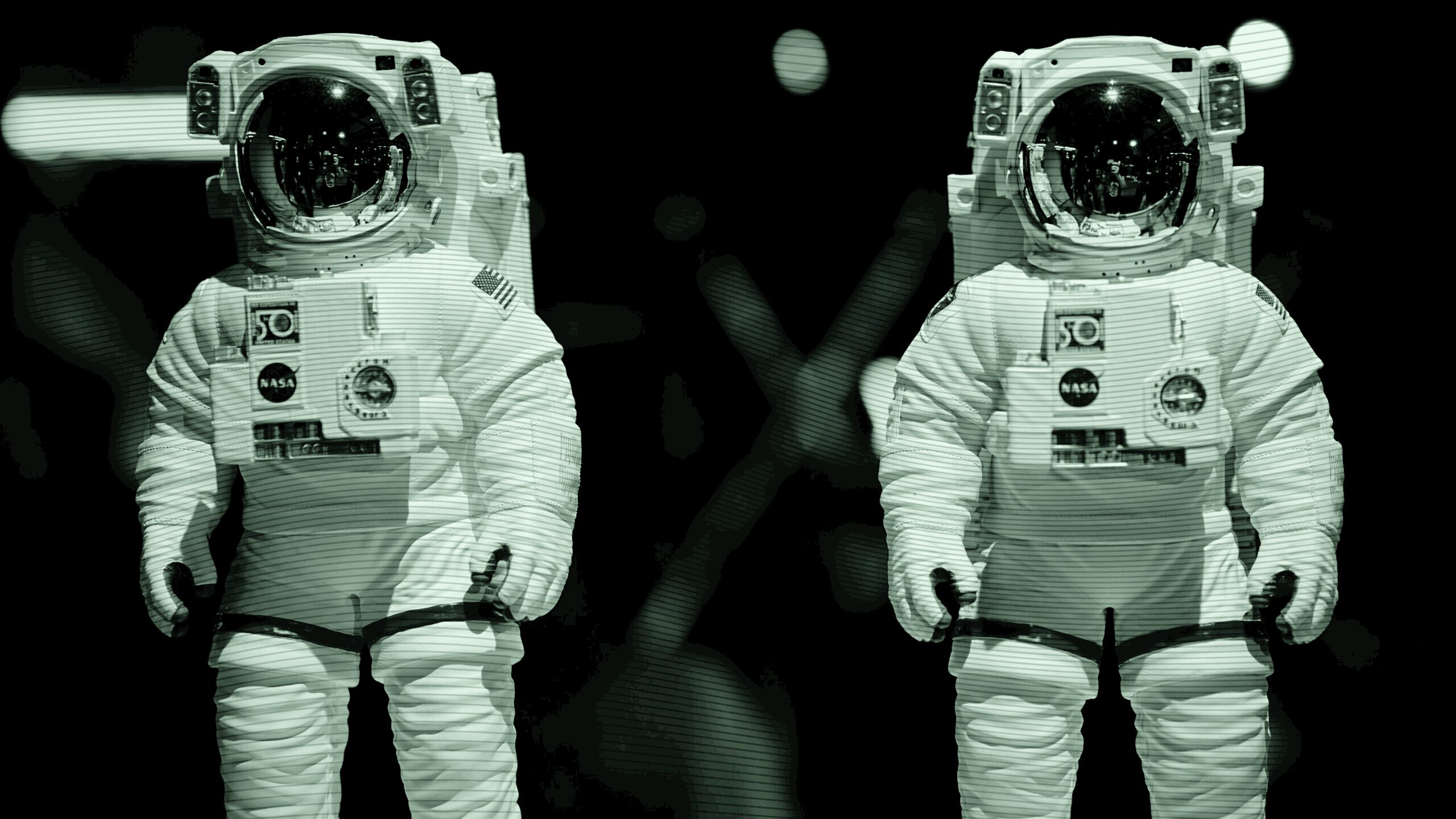 Two astronaut figures.
