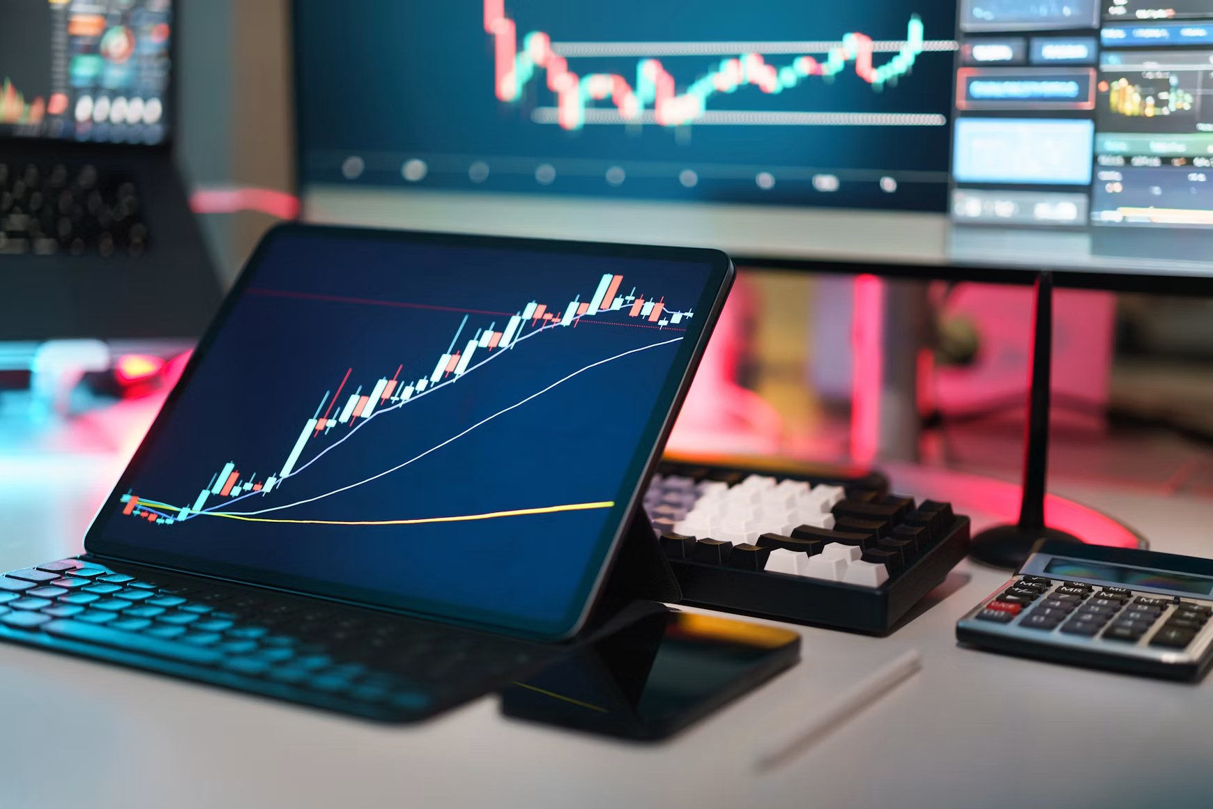 Photo of a stock performance chart on a laptop sitting on a desk.