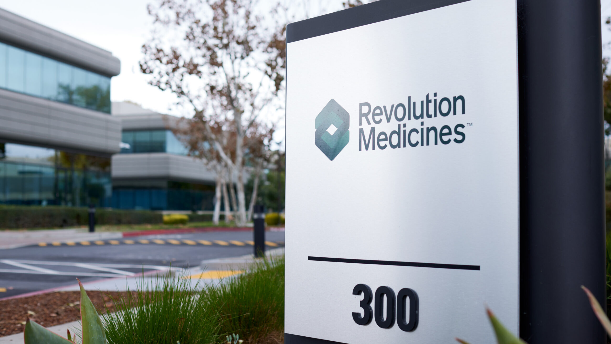 The main campus and corporate headquarters of Revolution Medicines in Redwood City, California is shown.