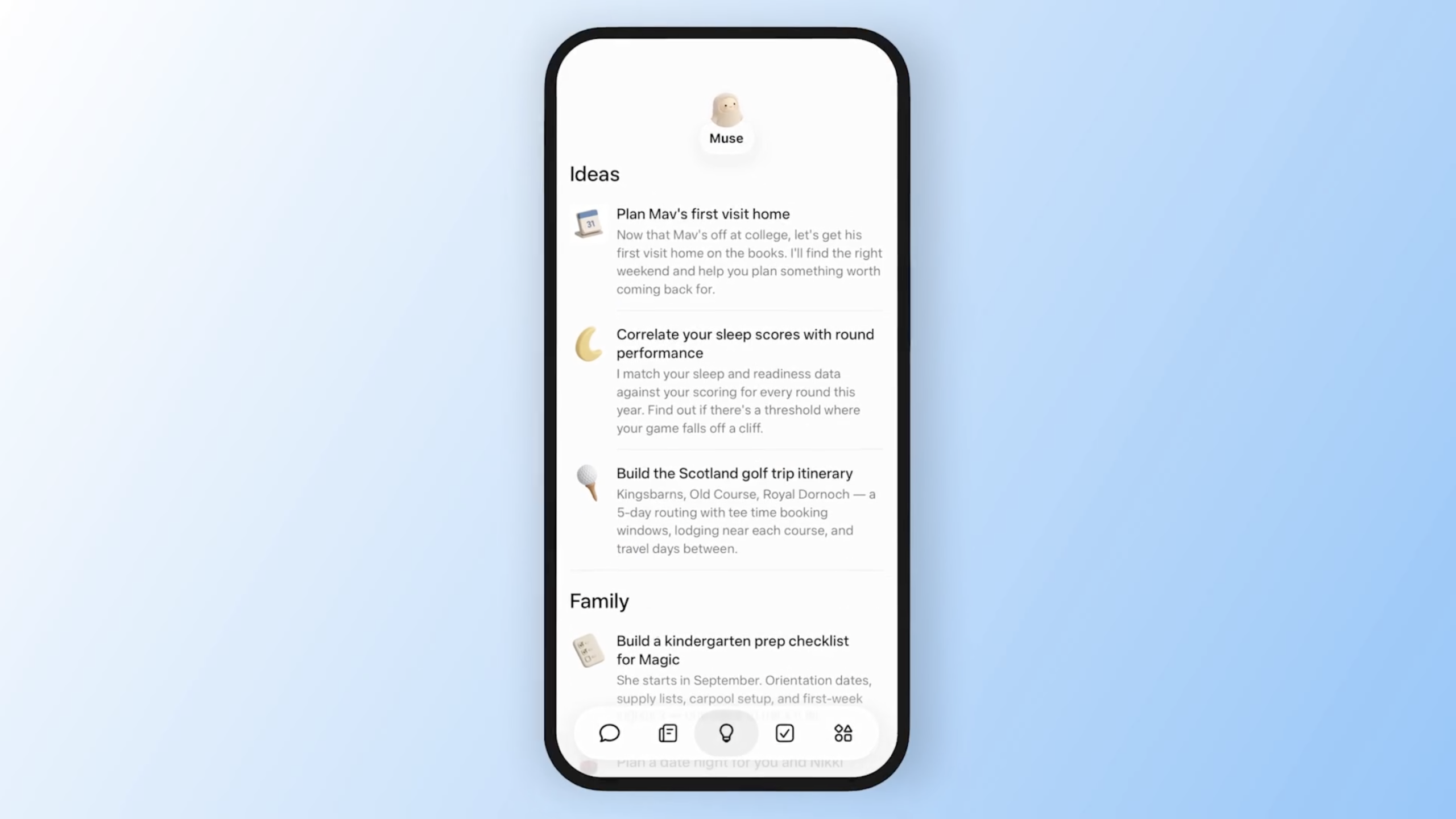 A mobile phone screen with the Muse app open is shown.